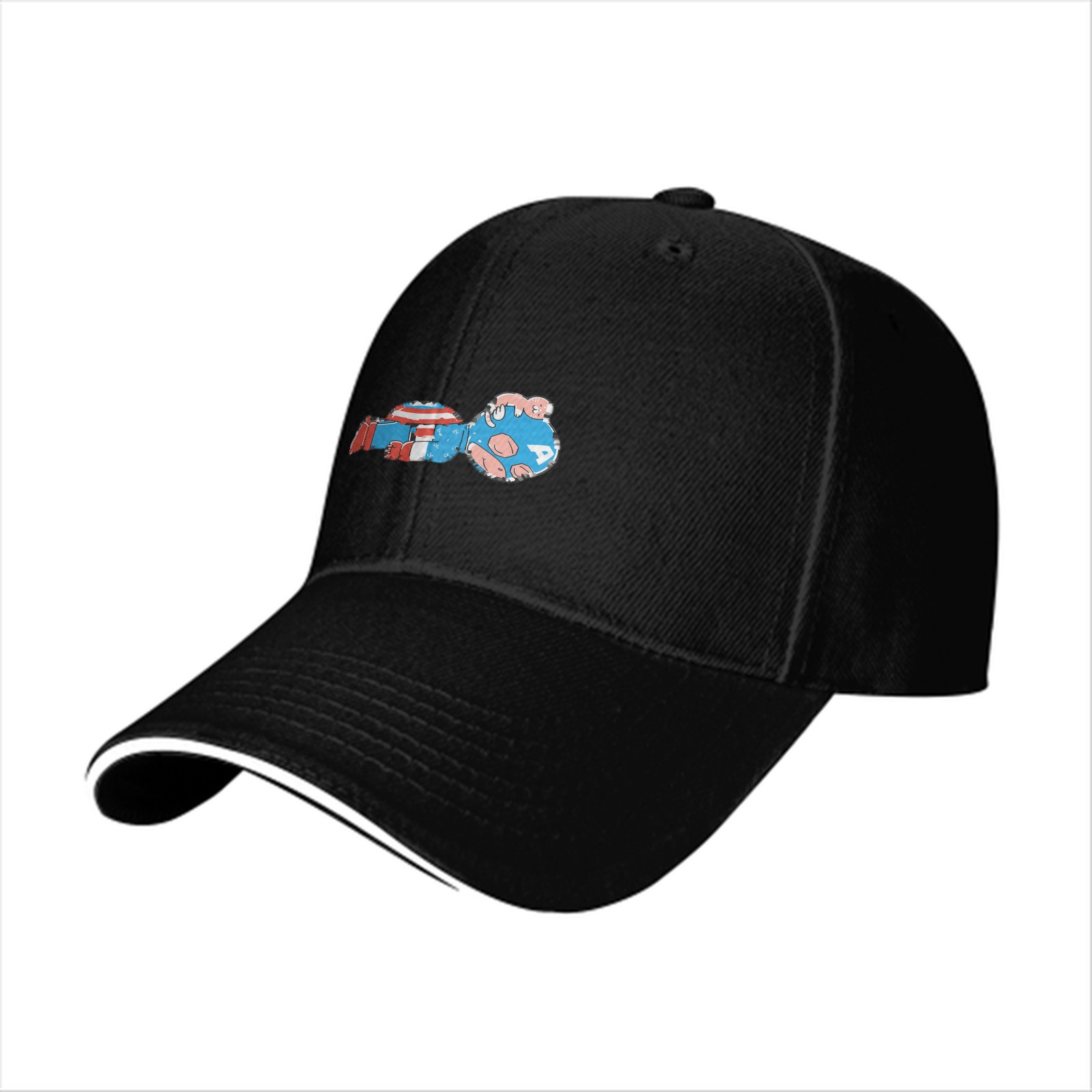 Black Baseball Cap With Mini Captain America Graphic Print