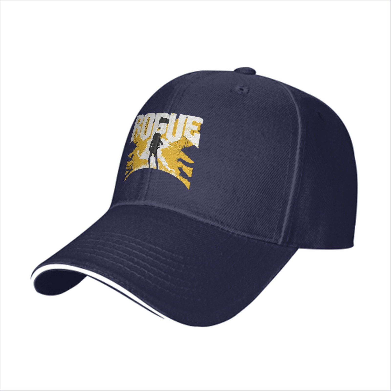 Black baseball cap with ROGUE text and silhouette graphic