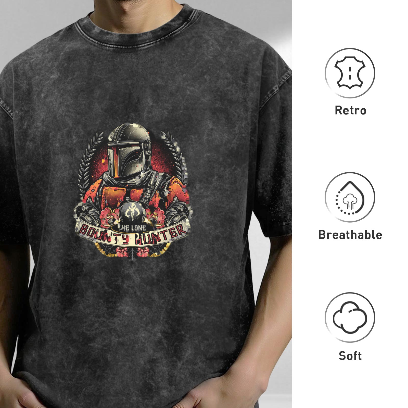 Washed Black T-Shirt with Lone Bounty Hunter Graphic