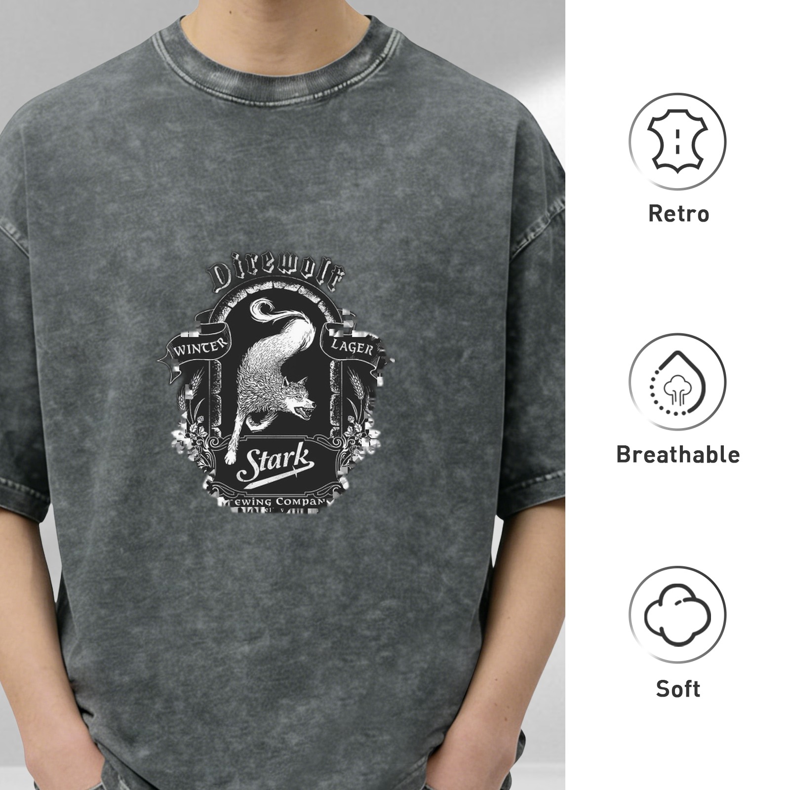 Direwolf Winter Lager Stark Brewing Co. Graphic Washed Black T-Shirt