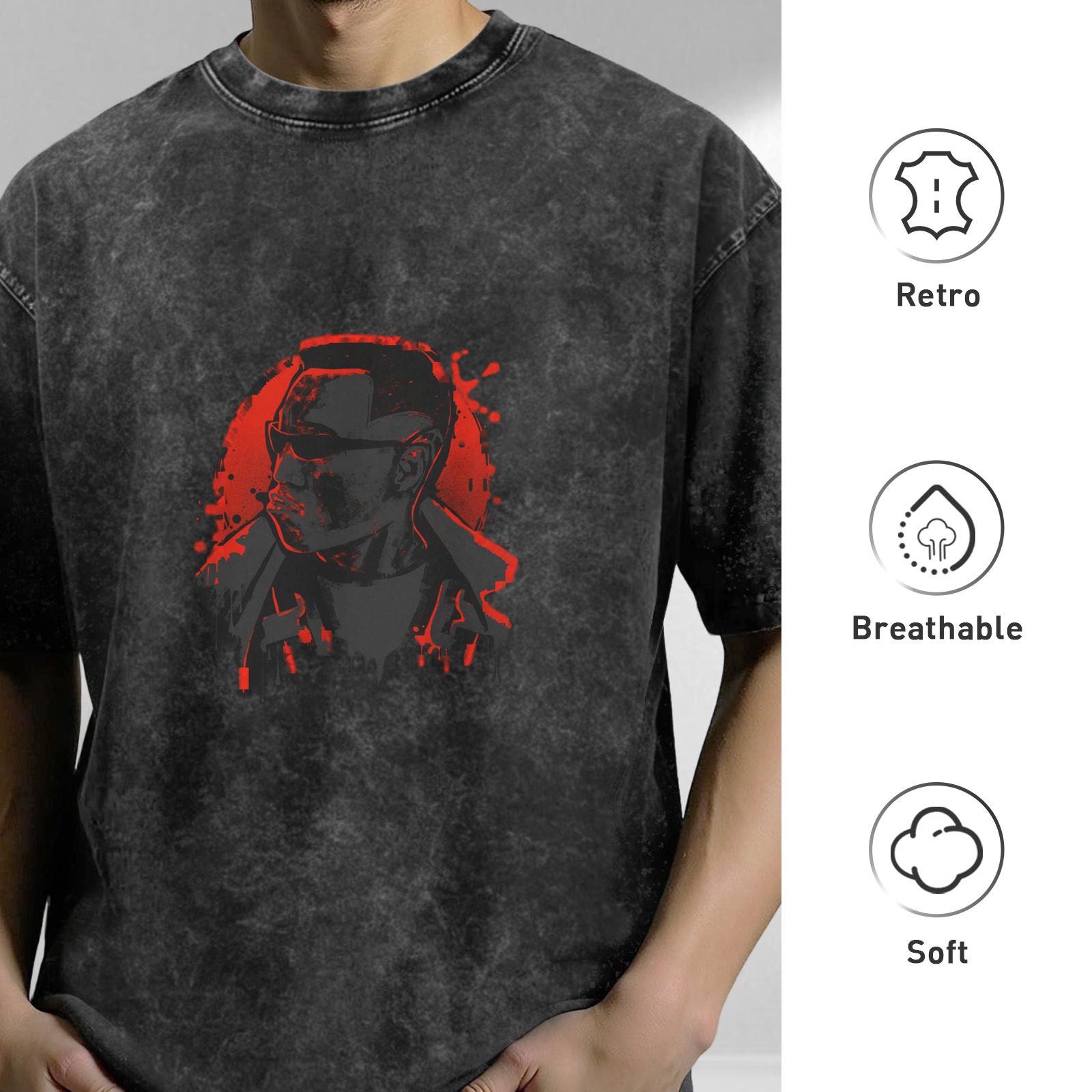 Washed Black T-Shirt with Red Vampire Hunter Graphic