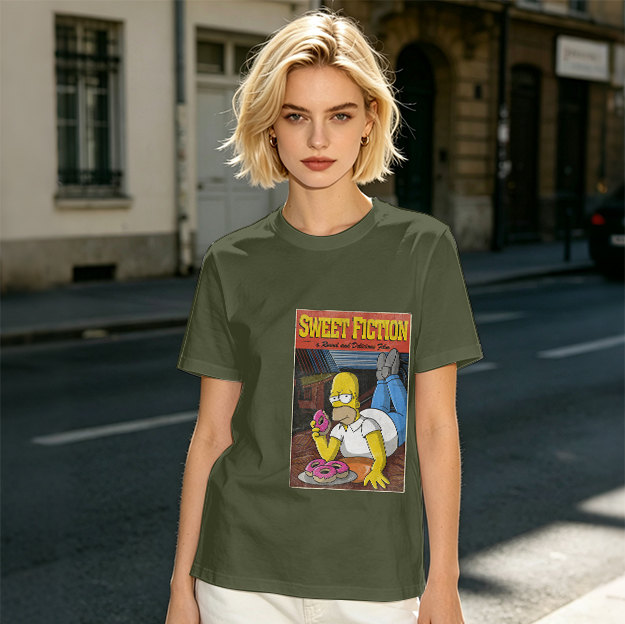 Olive T-Shirt with Homer Simpson Sweet Fiction Donut Print