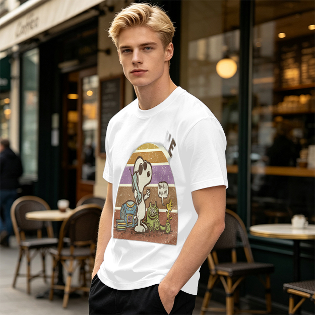 Olive T-Shirt with Snoopy Retro Phone Call Graphic