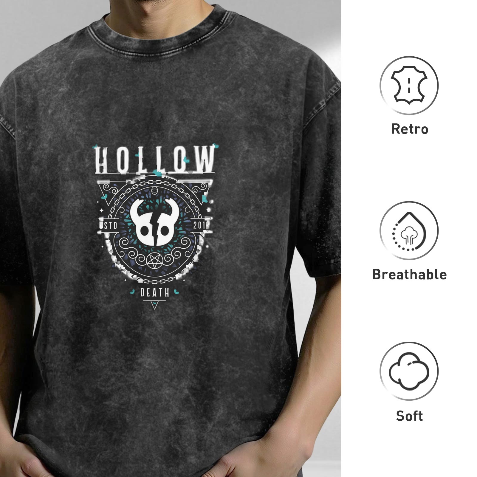 Hollow Knight themed acid wash graphic t-shirt