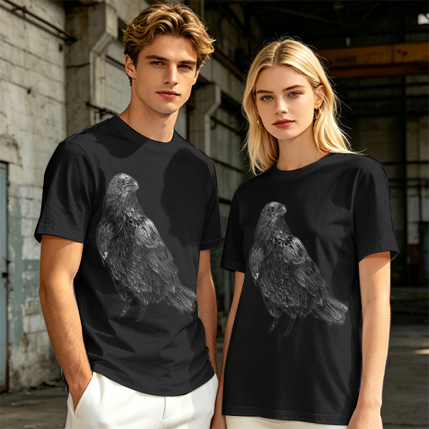 Olive Green T-Shirt With Detailed Raven Graphic Print