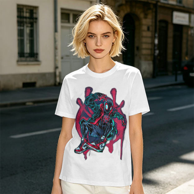 Olive T-Shirt Featuring Miles Morales Spider-Man Graffiti Art