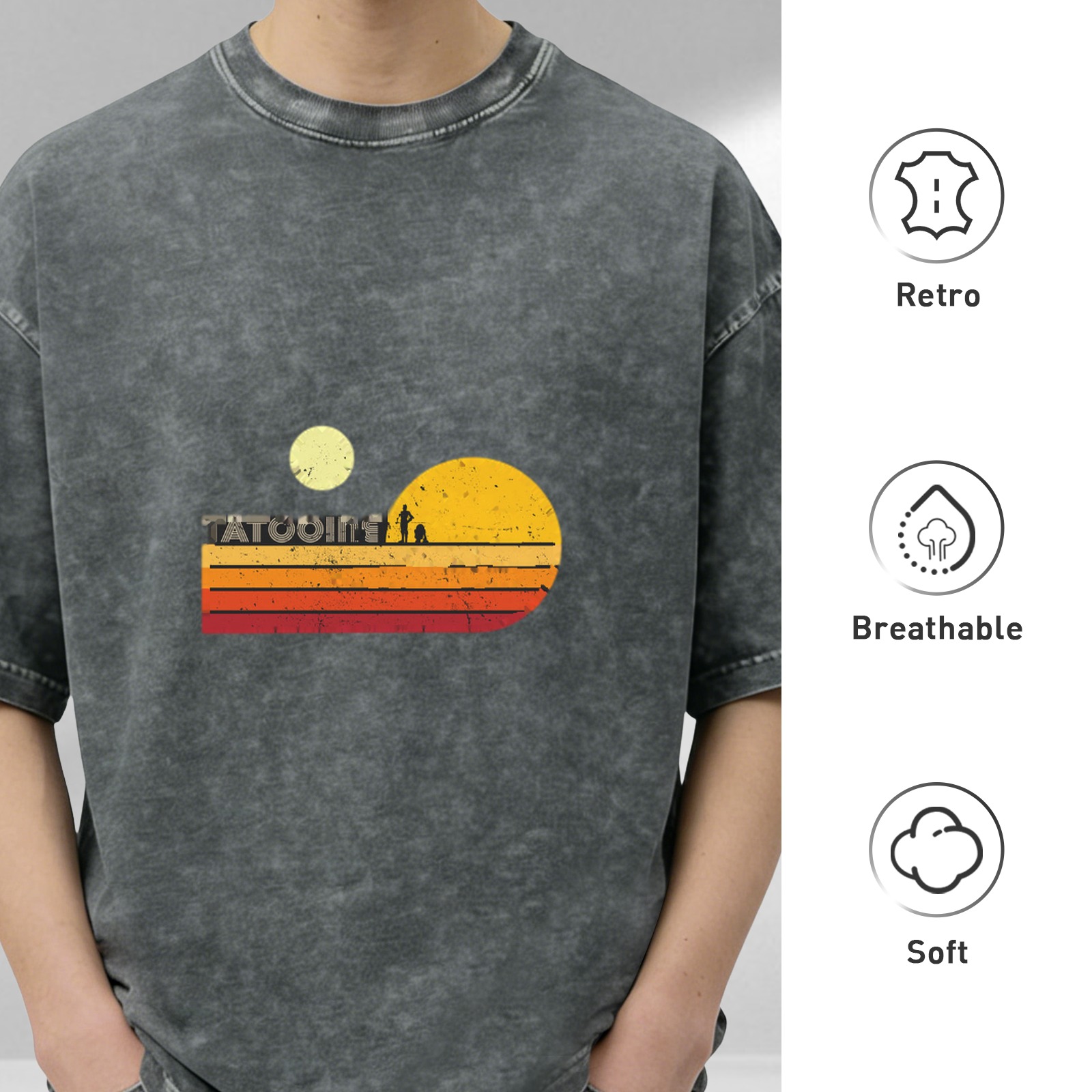 Tatooine Twin Suns Retro Graphic Vintage Wash T-Shirt
