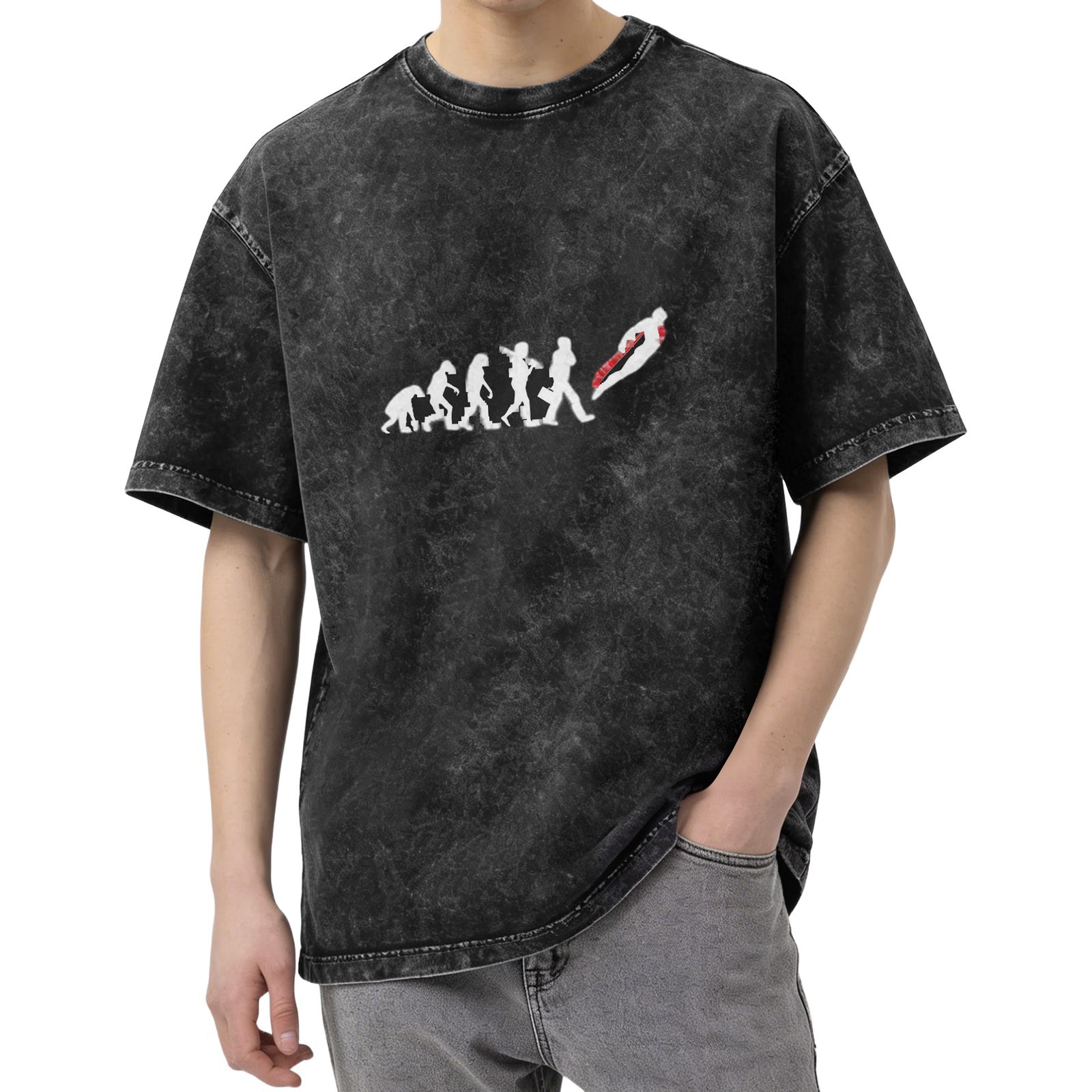 Men's Retro Washed Black Evolution Print Short Sleeve T-Shirt