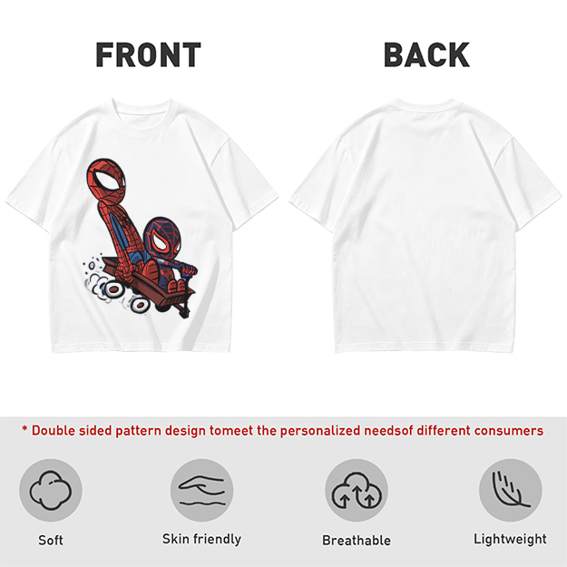 Olive T-shirt with Chibi Spider-Men Riding a Wagon Graphic