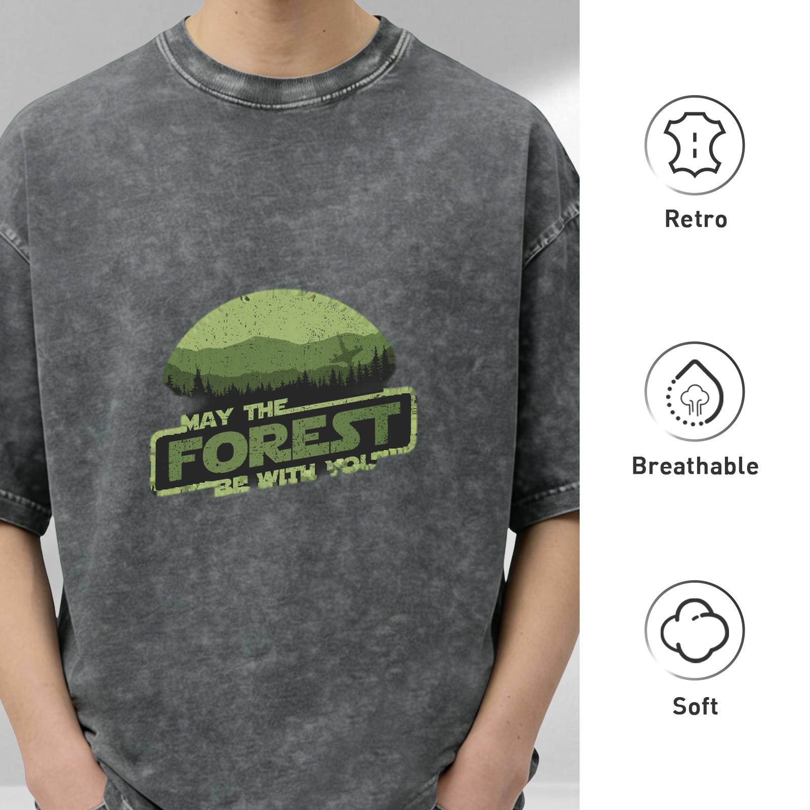 May The Forest Be With You Graphic Acid Wash T-Shirt