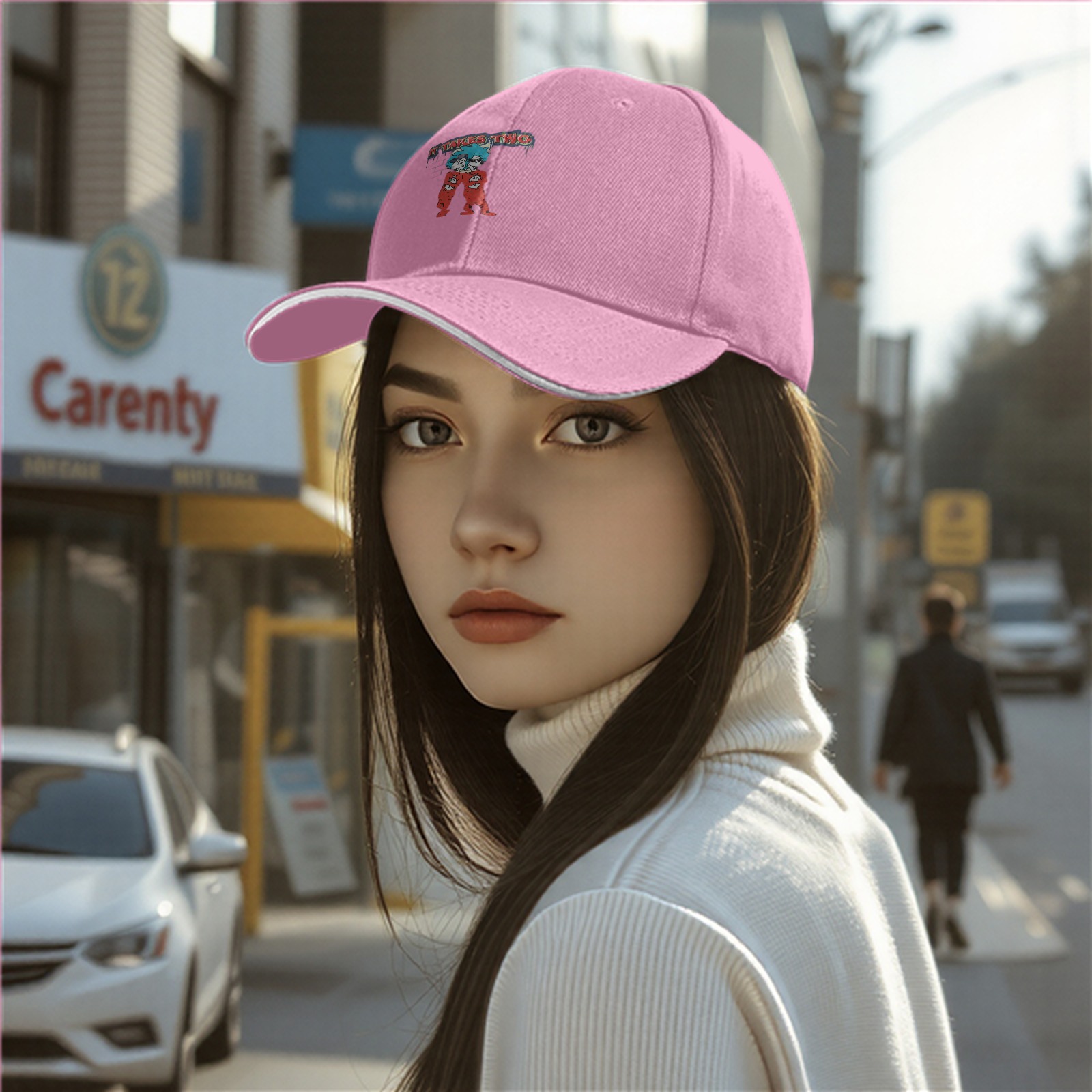 Black baseball cap with 'It Takes Two' graphic design