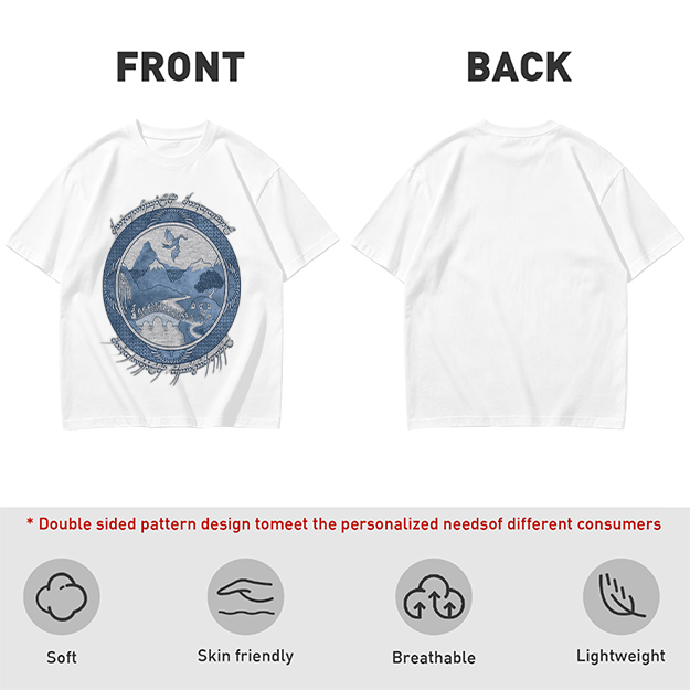 Olive T-Shirt With Fantasy Mountain Landscape Dragon Print
