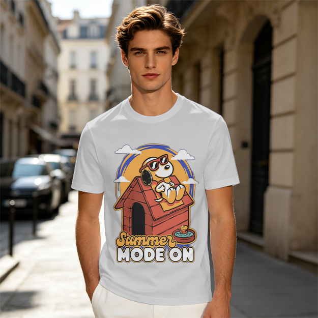 Olive t-shirt with Snoopy summer mode on graphic design