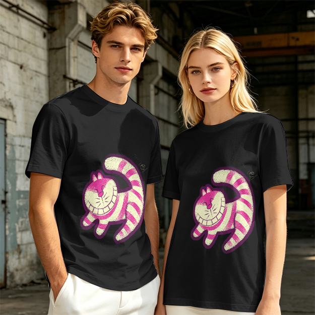 Olive T-Shirt with Cheshire Cat Graphic Print
