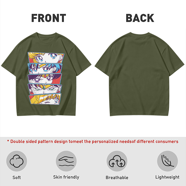 Olive Anime Sailor Moon Character Eyes Graphic T-Shirt