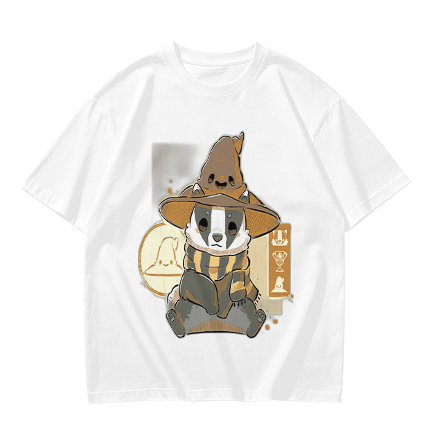 Olive T-Shirt With Cute Wizard Badger Graphic Print