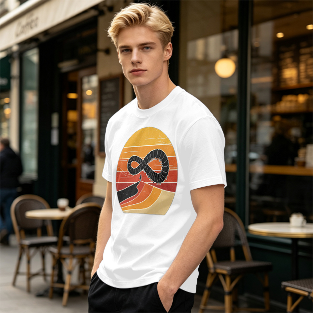 Olive T-Shirt With Retro Sunset Infinity Worm Graphic
