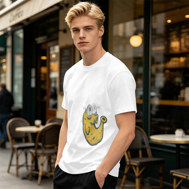 Olive Green T-Shirt With Whimsical Yellow Monster Graphic
