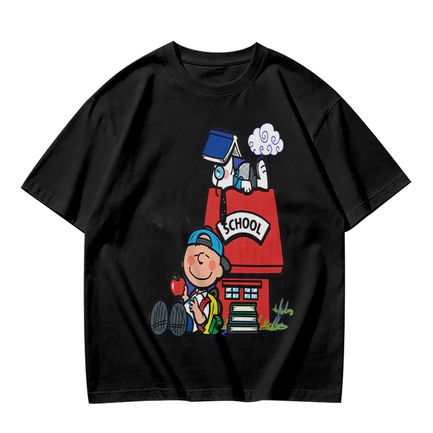 Olive T-shirt with Charlie Brown and Snoopy School Print