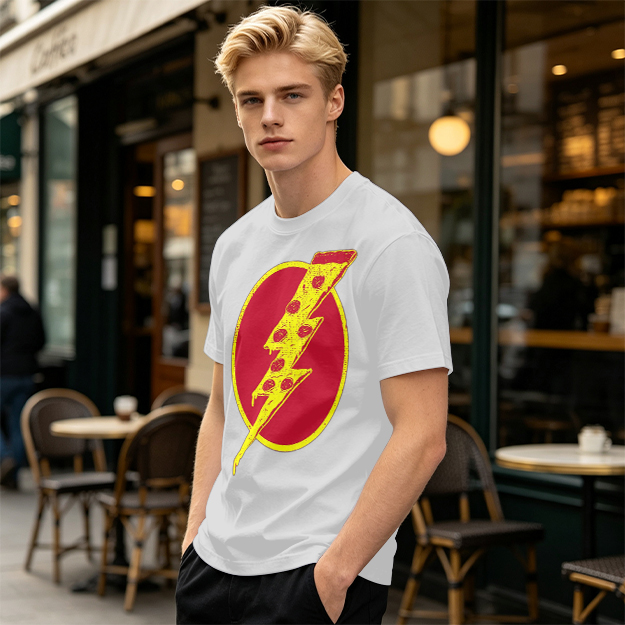 Olive T-Shirt With Pizza Lightning Bolt Graphic