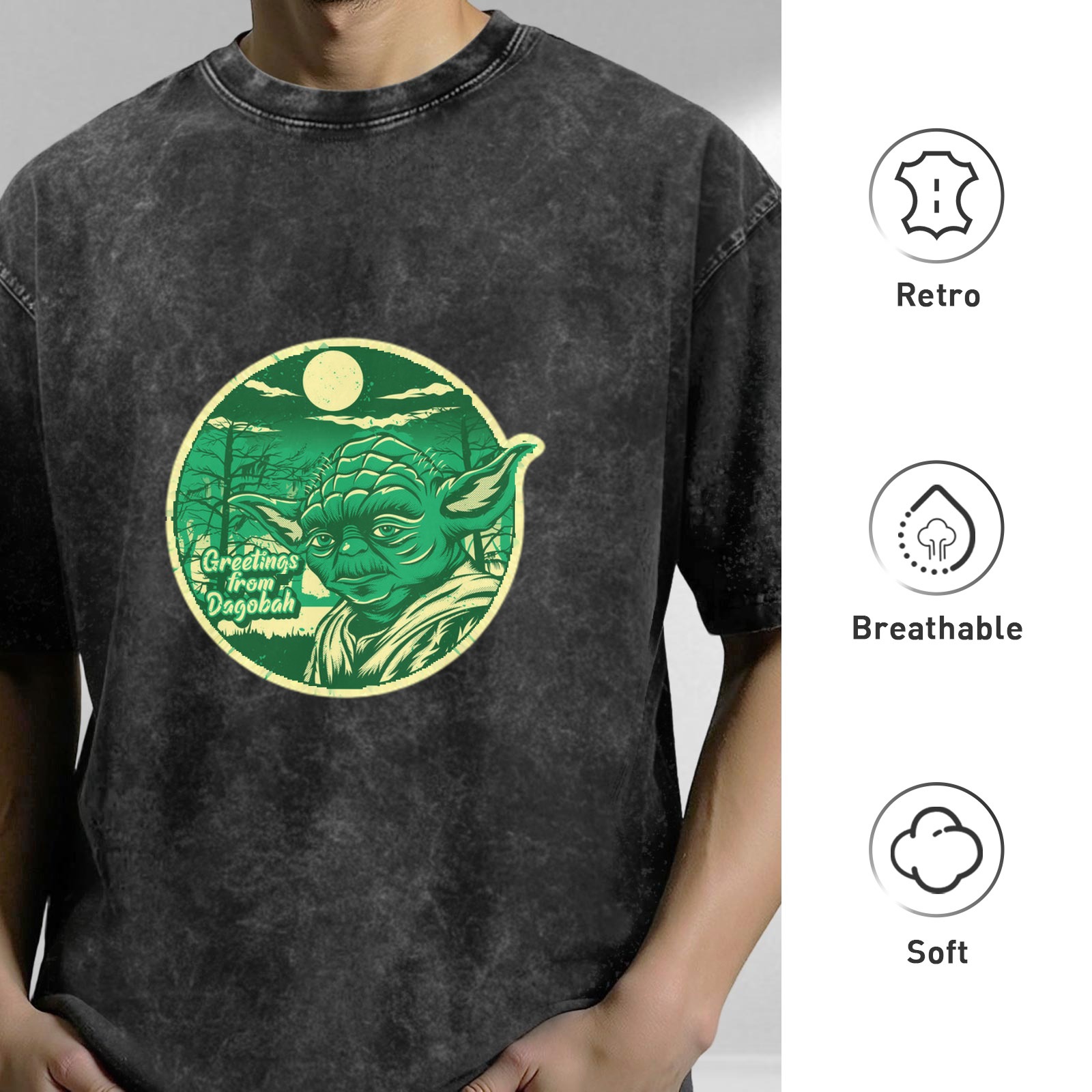 Greetings from Dagobah Yoda Graphic Stonewashed T-Shirt