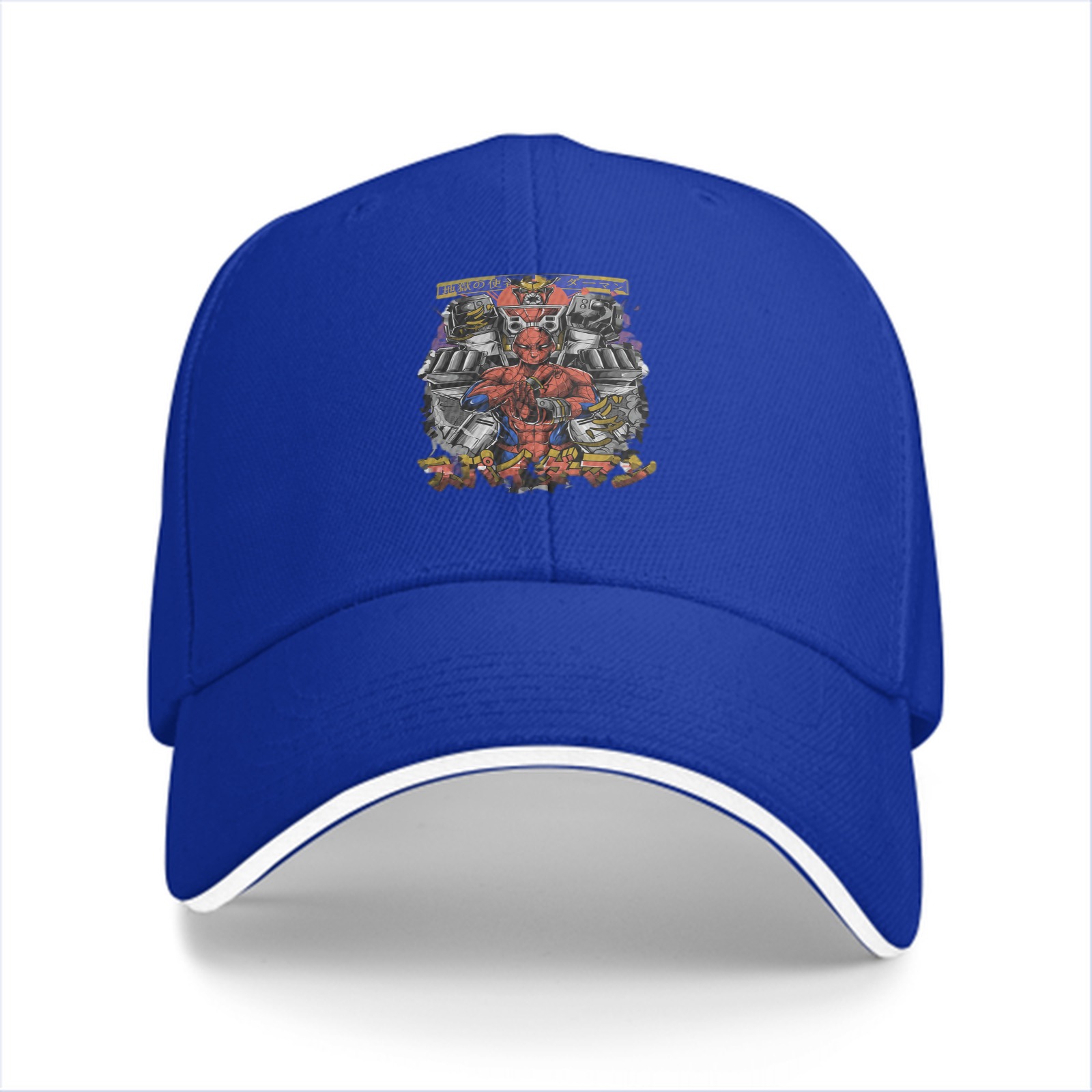 Black Baseball Cap with Anime Robot Character Graphic Print
