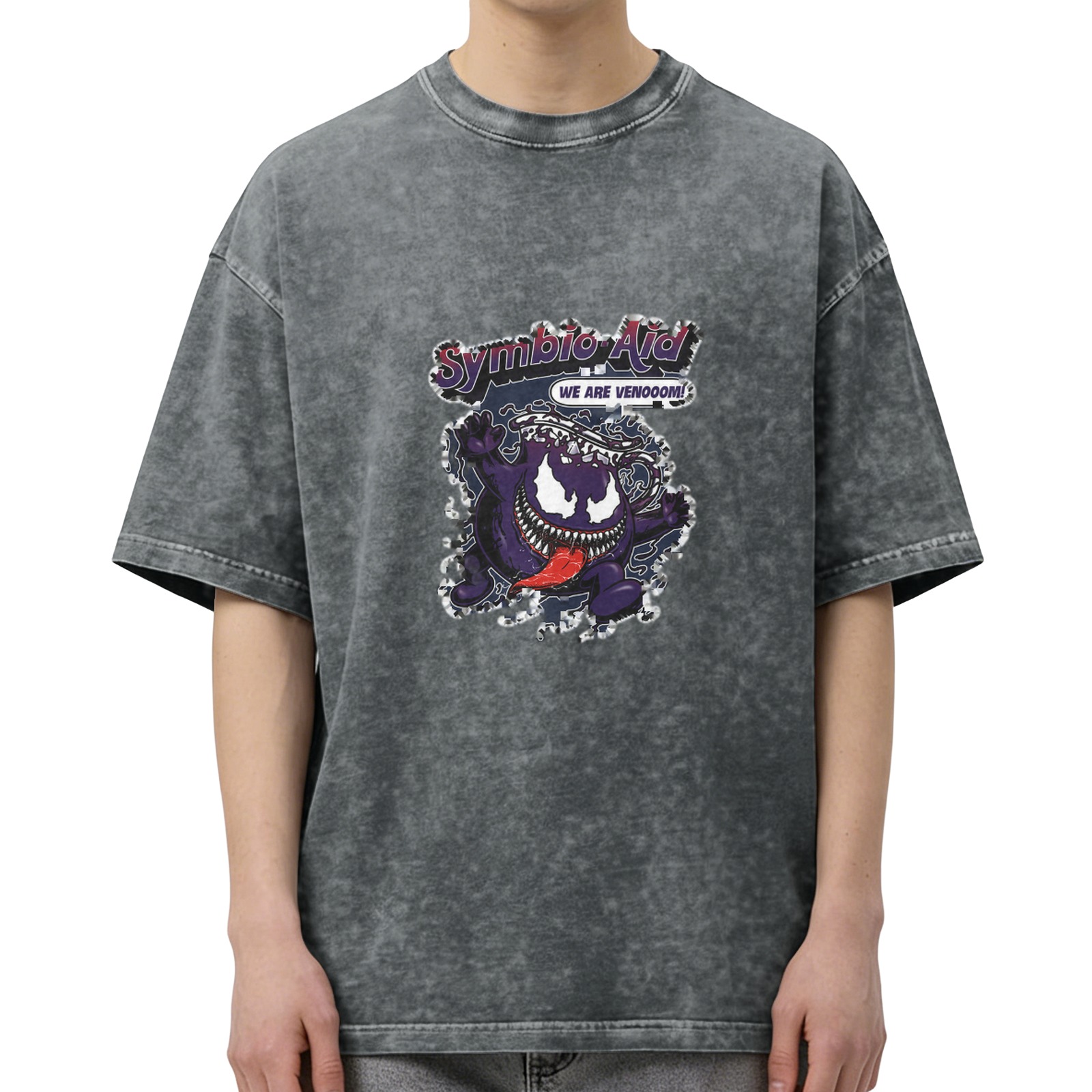 Washed Black Graphic T-Shirt with Symbiote 'Symbio-Aid' Design