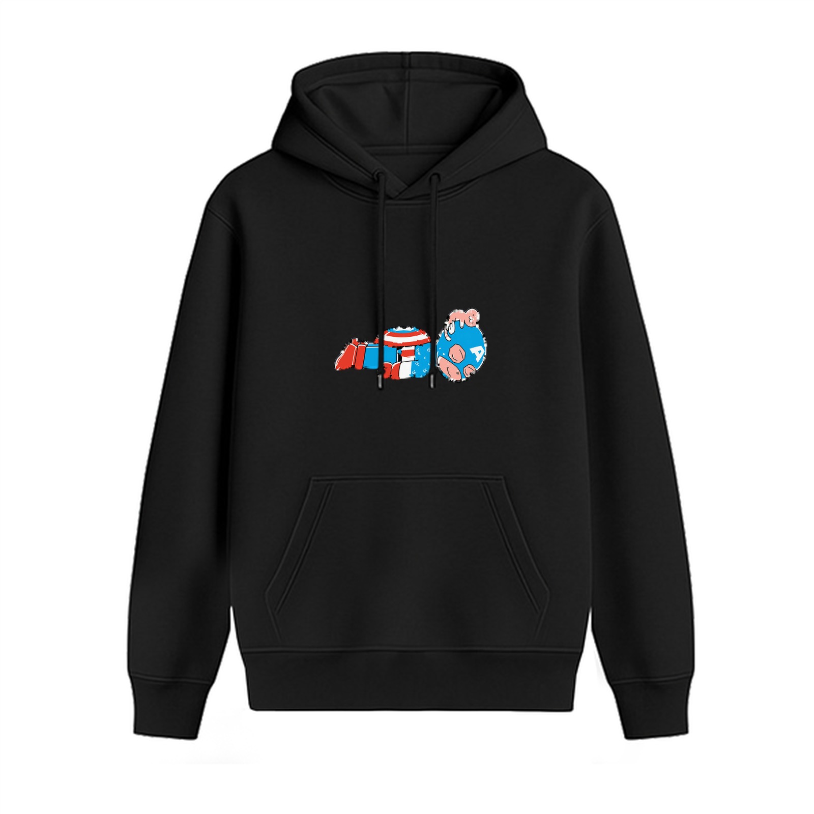 Black Hoodie With Chibi Captain America Graphic Print