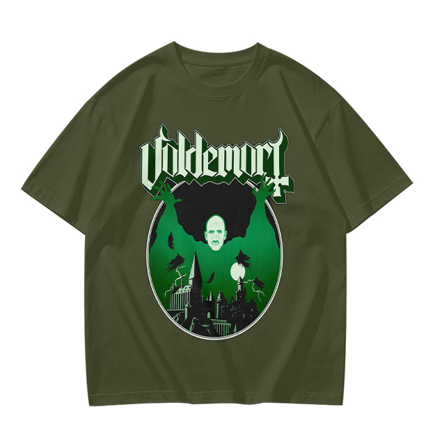 Olive T-shirt with Voldemort Dark Fantasy Graphic Print