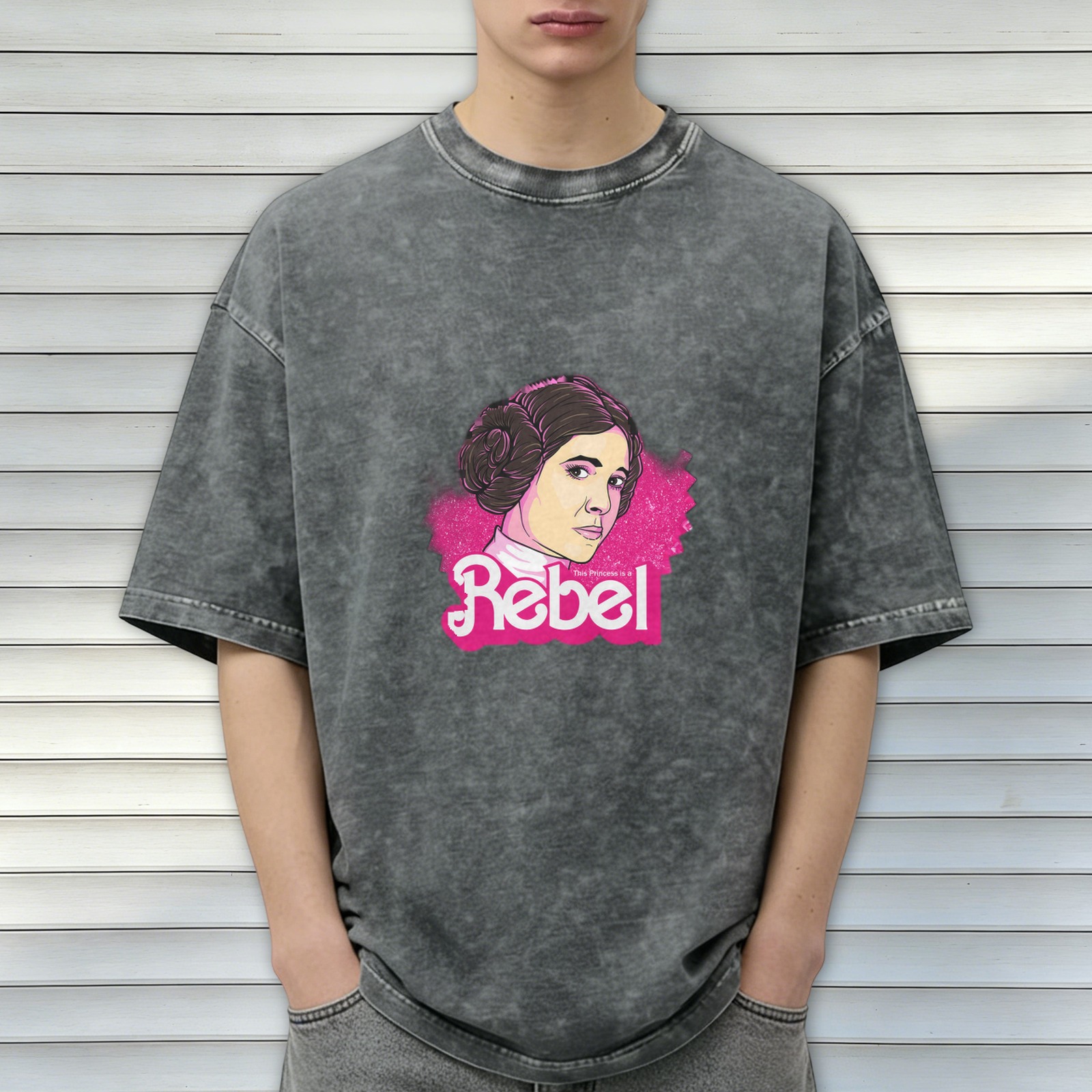 Washed Black T-Shirt with Princess Leia Rebel Graphic