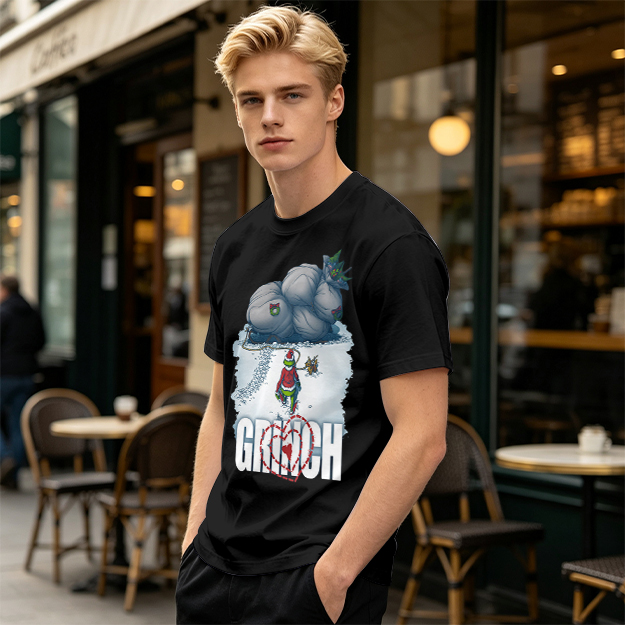 Grinch Stealing Christmas Gifts Snow Scene Graphic T-Shirt