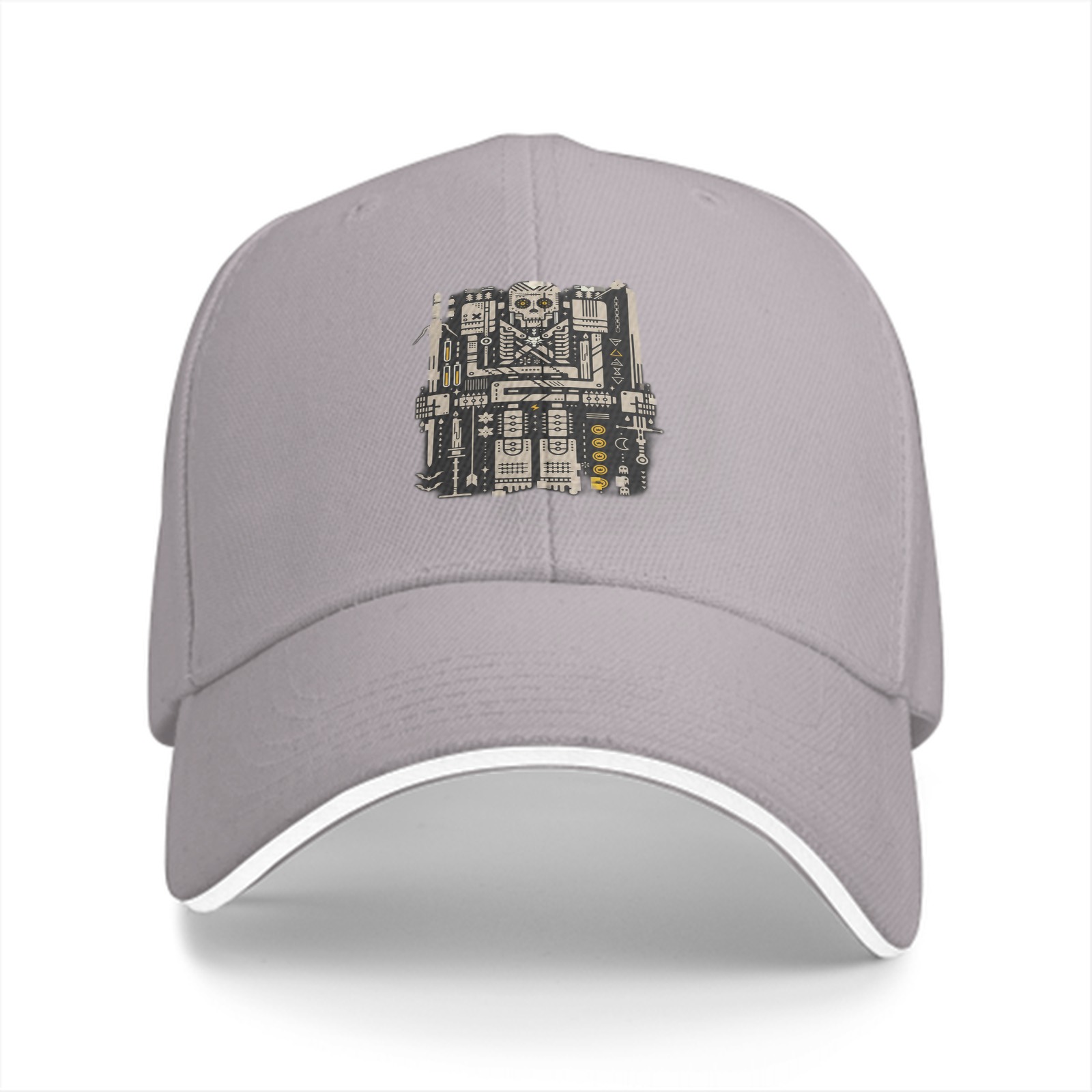 Black Baseball Cap With Cybernetic Skull Circuit Artwork