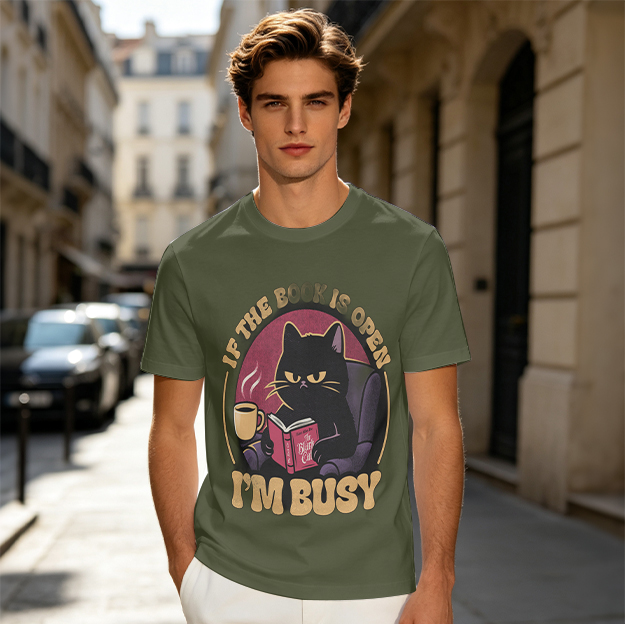 If The Book Is Open I'm Busy Black Cat Reading Coffee T-Shirt