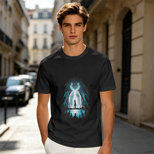 Olive T-Shirt With Glowing Deer Patronus Silhouette Art Print