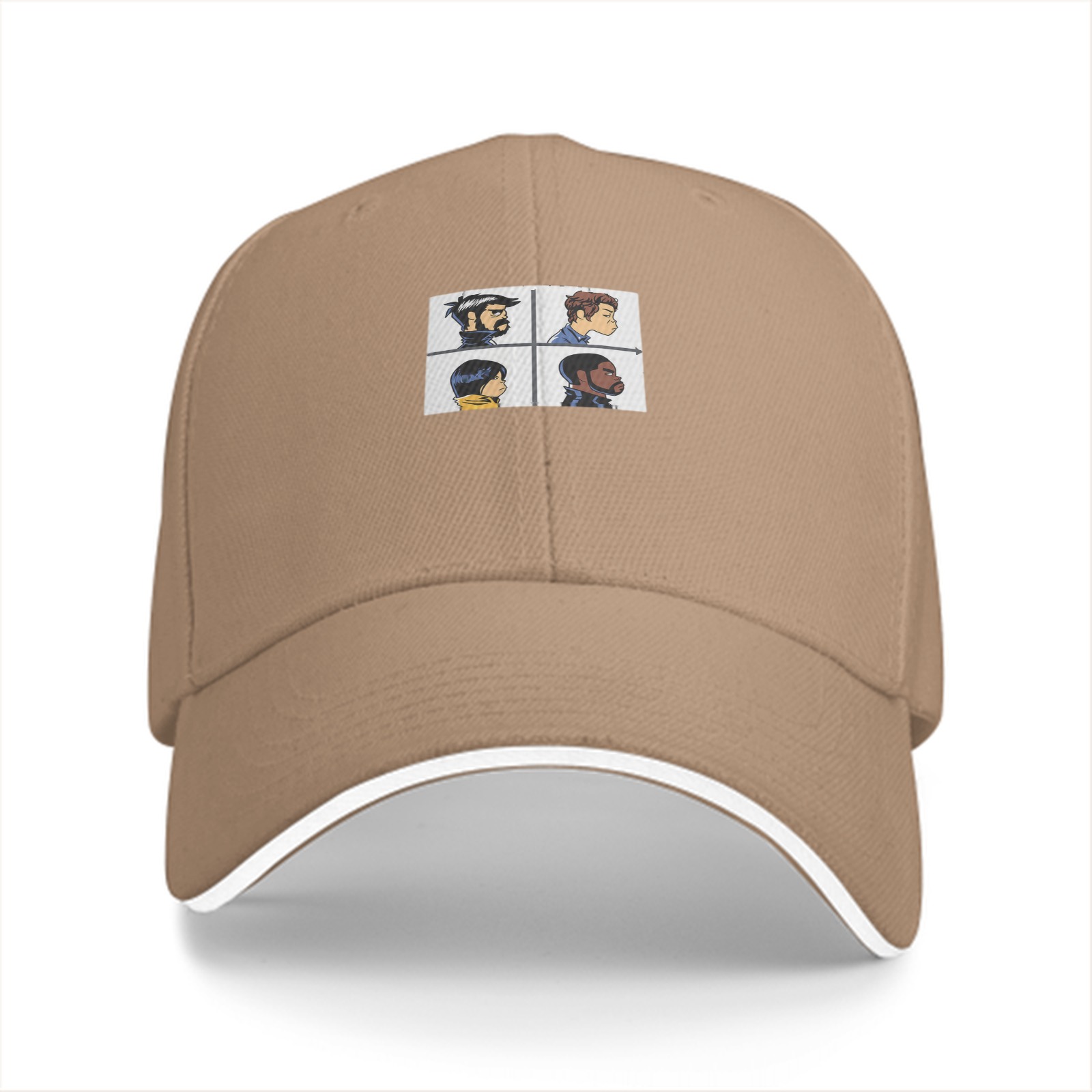 Black Baseball Cap With Four Character Profile Print Design