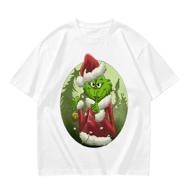 Olive Green T-Shirt Featuring The Grinch In Santa Costume