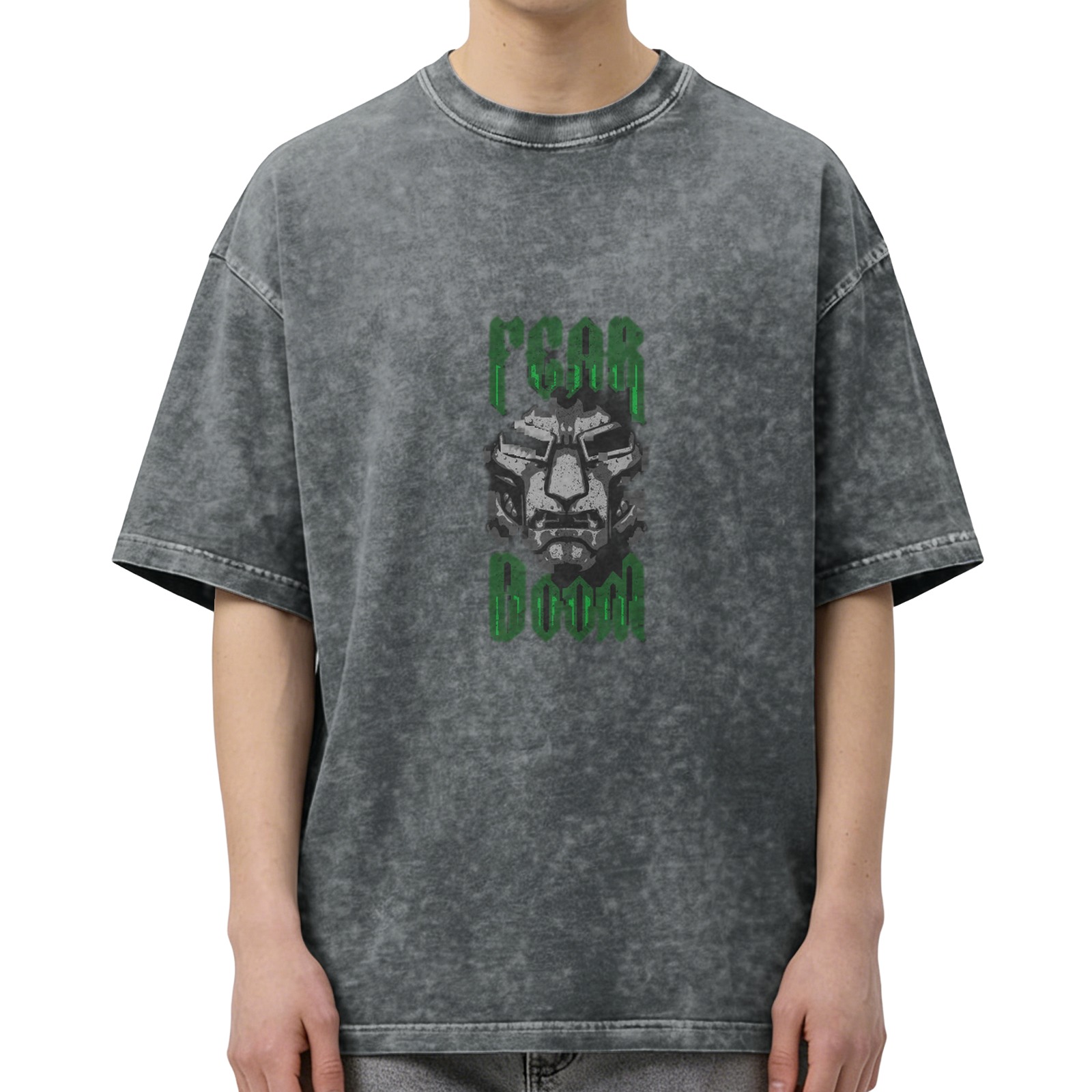 Oversized Acid Wash T-Shirt With Doctor Doom Fear Doom Graphic