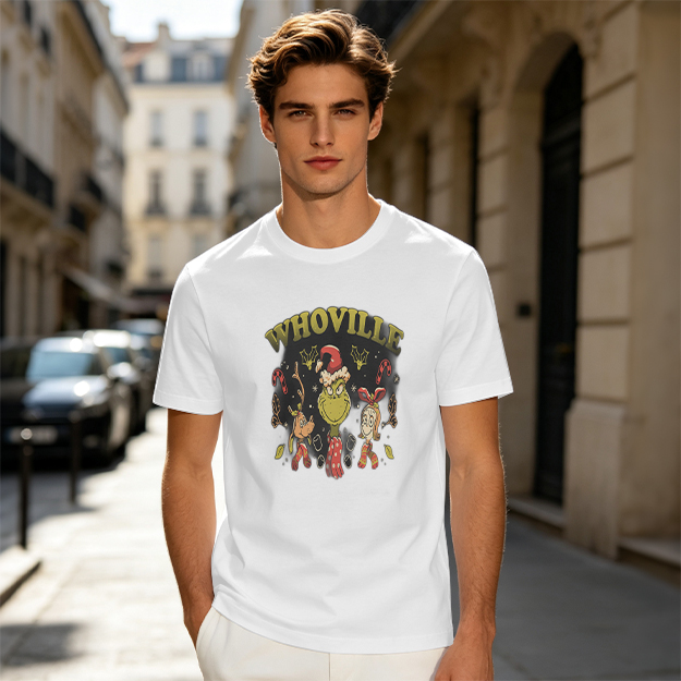 Whoville Christmas Themed T-Shirt with Grinch and Friends