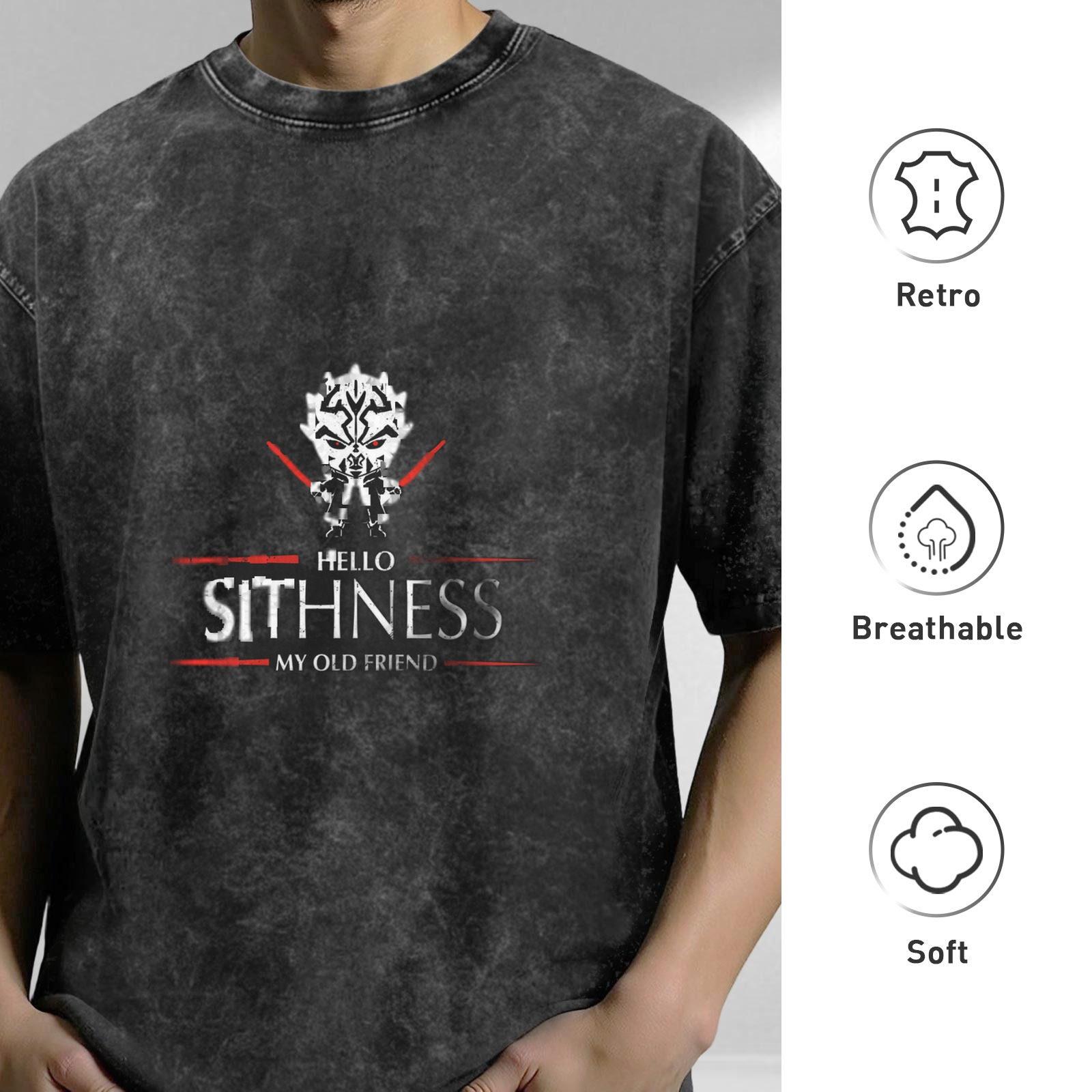 Washed Black Star Wars Darth Maul Hello Sithness My Old Friend T-Shirt