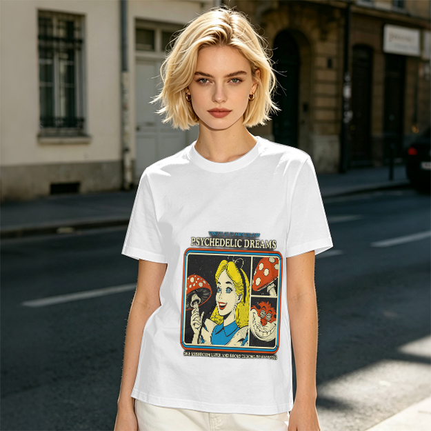 Psychedelic Dreams Alice in Wonderland Mushroom Graphic T-Shirt