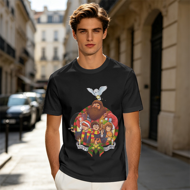 Harry Potter Happy Holiday Group Graphic Olive T-Shirt
