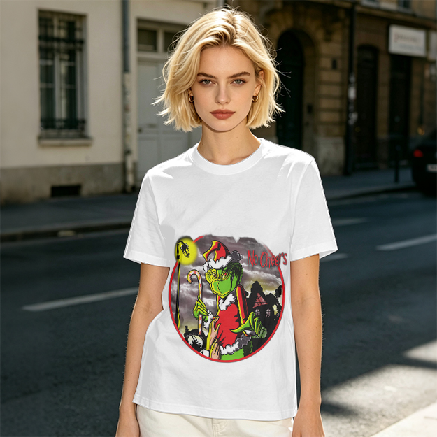 Olive T-shirt with Grinch 'No Cheers' Christmas Graphic Print