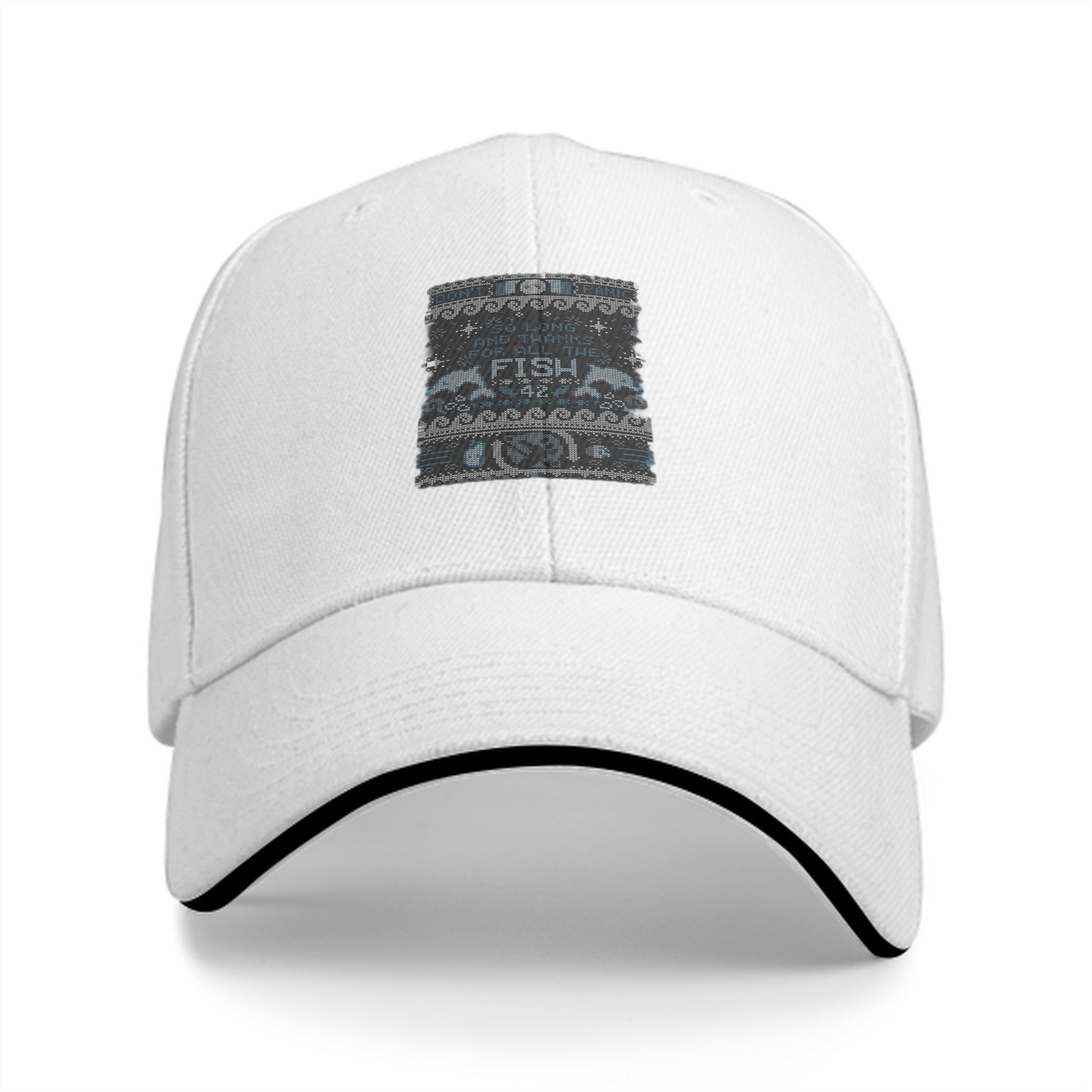 Black Baseball Cap With Nautical Themed Fish Graphic Print