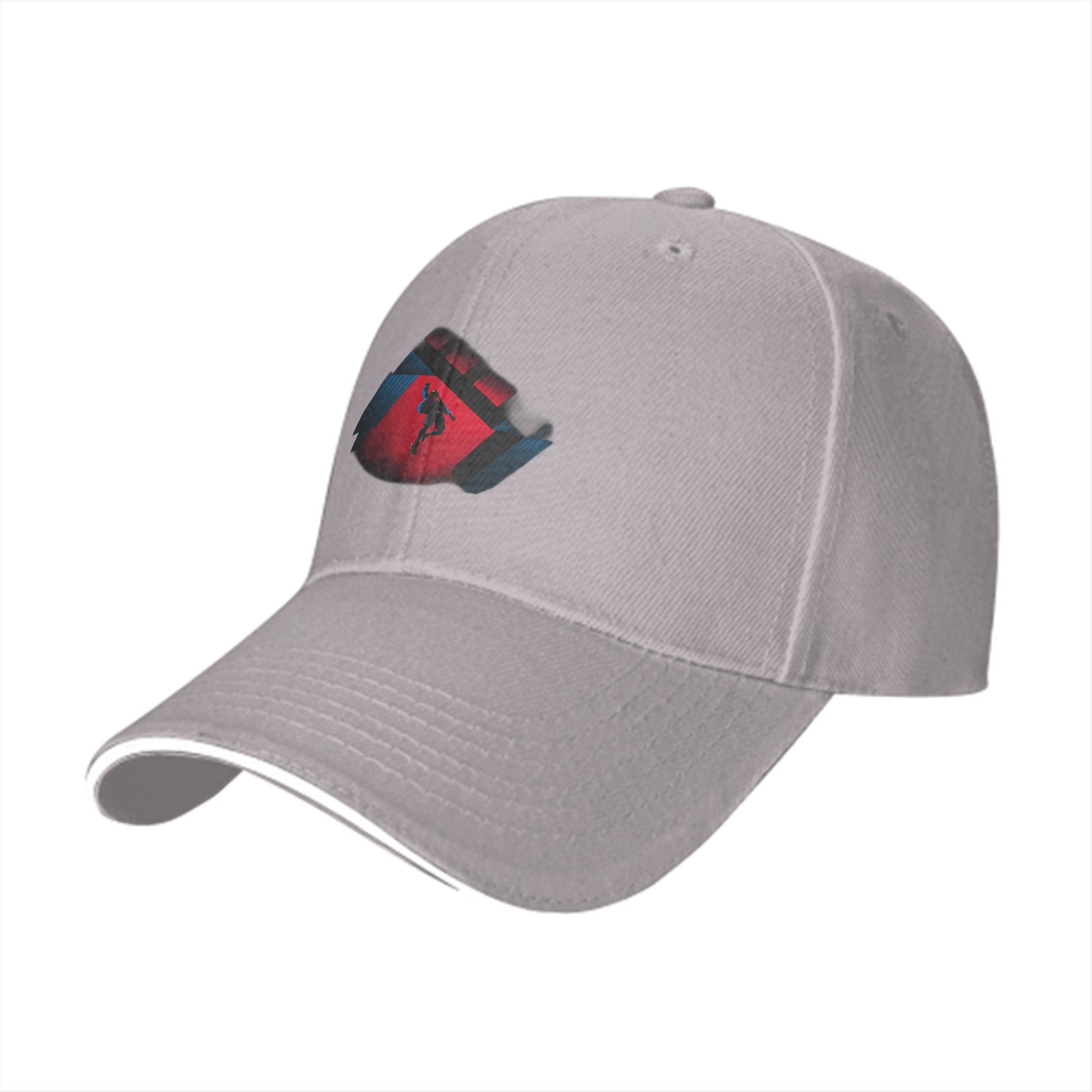 Black Baseball Cap With Action Silhouette Graphic Print