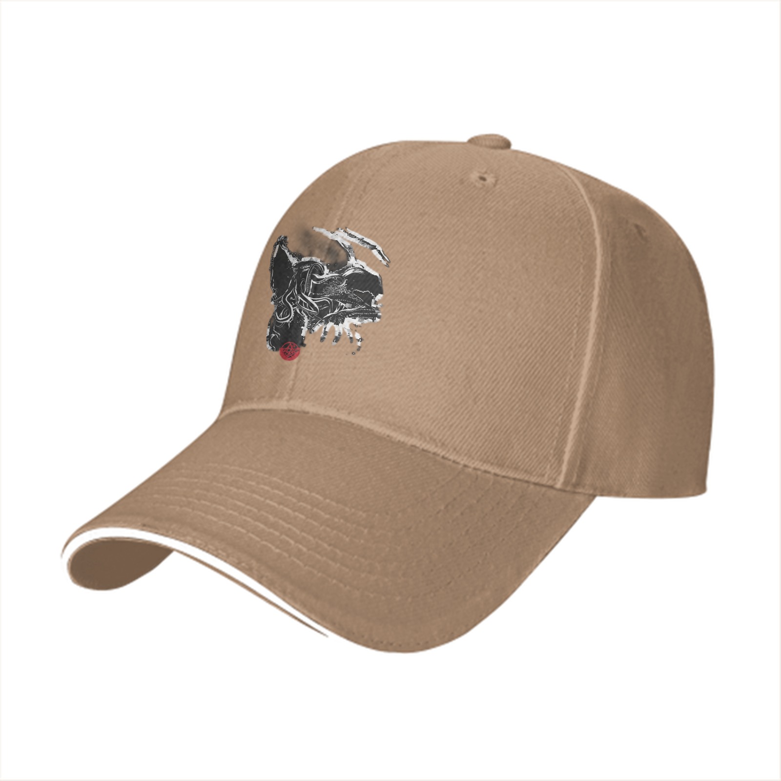 Black Baseball Cap With Abstract Animal Head Art Print