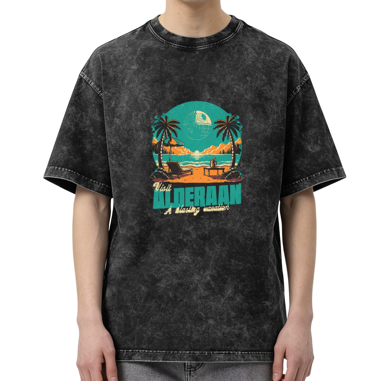 Visit Alderaan Beach Vacation Graphic Acid Wash T-Shirt