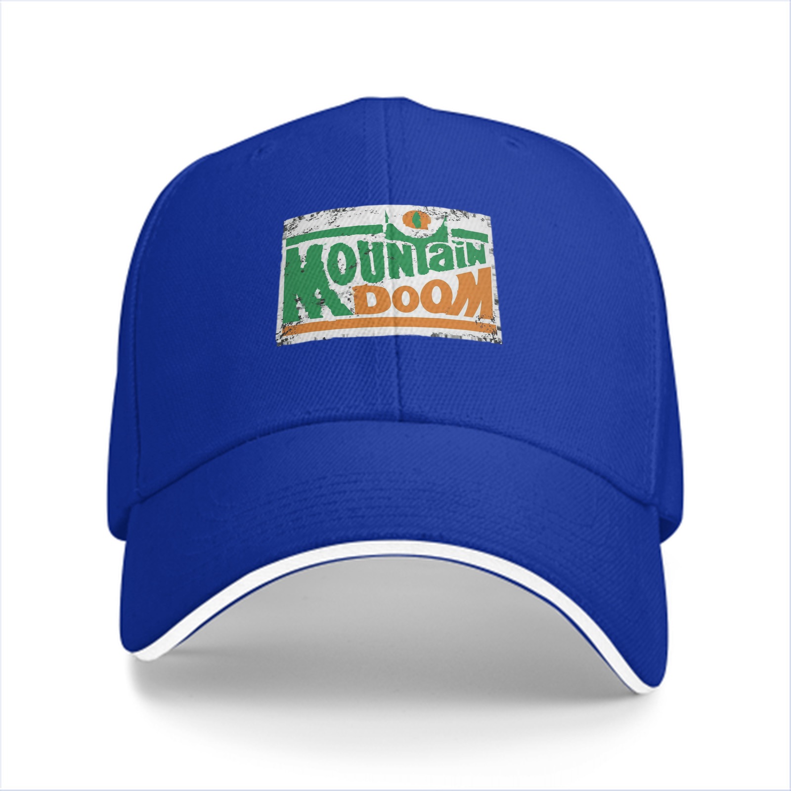 Black baseball cap with Mountain Doom distressed graphic print