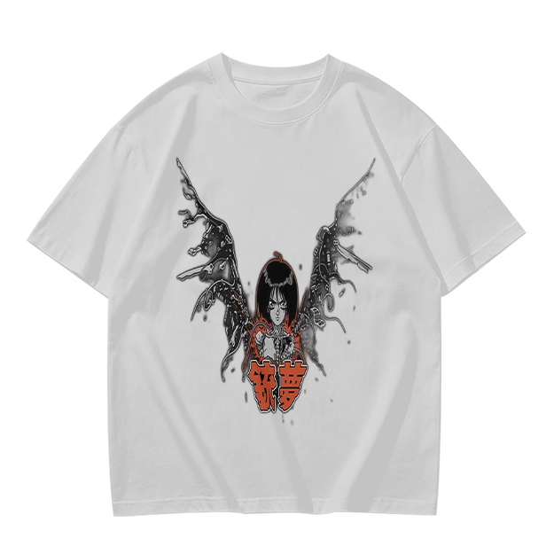 Olive T-shirt with Cybernetic Angel Graphic Print