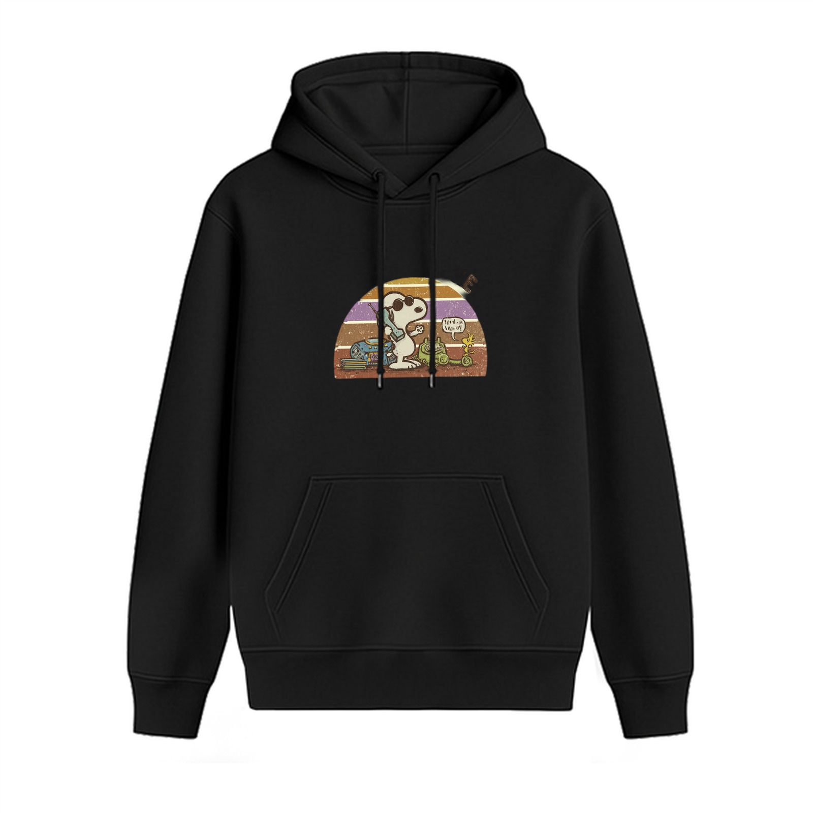 Black hoodie with Snoopy retro graphic print