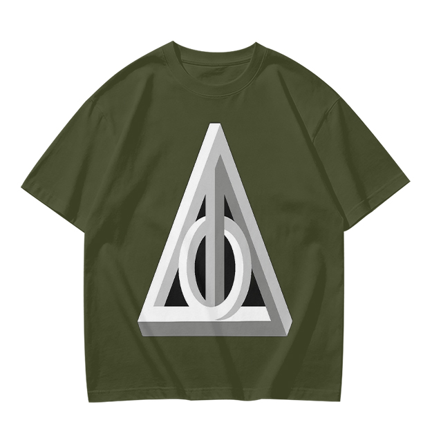 Olive T-shirt with 3D Deathly Hallows Symbol Print